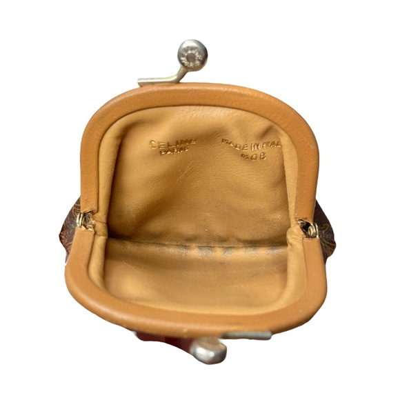 RARE Authentic Vintage CELINE Macadam Chocolate Brown & Tan Kisslock Coin Purse - Picture 7 of 10
